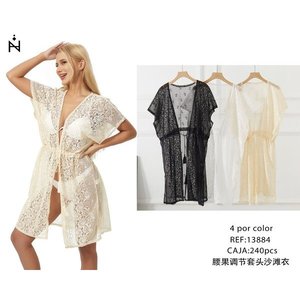 Copricostume da spiaggia regolabile con dettagli in pizzo per donna, abbigliamento estivo leggero e fluido. - Product Image 3