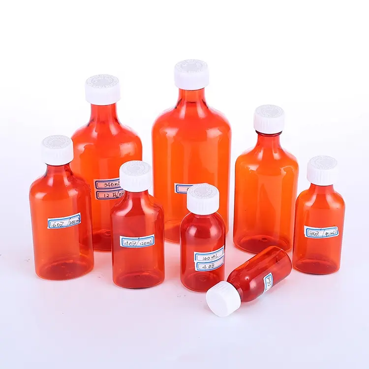 زجاجات صيدلية على شكل مقياس ، بيضاوية كهرمانية ، 8 أوقية ، RX, زجاجة دواء سائلة مع قطع علوية من نوع بي سي
