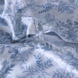 Lenzuolo Piatto di Lusso in Cotone Egiziano Percalle Stampato Organico con Motivo Floreale Blu 300TC con Federa - Product Image 4