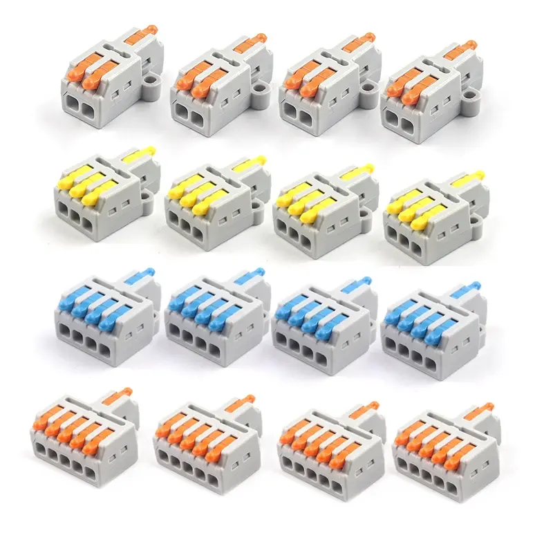 50pcs Mini Quick Compact Conductor With Fixing Hole Splitter Splicing Wire Connector Push-in Cable Clamp Terminal Block 4 Pole