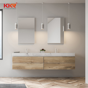 Surface de lavabo en résine personnalisée, pour <span class=keywords><strong>salle</strong></span> de bains moderne, lavabo, évier, pierre acrylique solide, Combo en <span class=keywords><strong>bois</strong></span> massif - Product Image 4