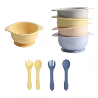 Ensemble d'alimentation pour bébé en silicone de qualité alimentaire, non toxique, sans BPA, écologique, avec logo personnalisé, bol à ventouse et couverts