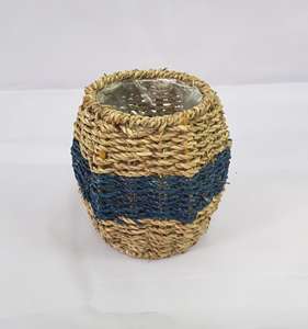 Cesta de Fibra Natural de Seagrass al por Mayor - Maceta Cuadrada Hecha a Mano con Revestimiento de Plástico y Base Verde para Decoración del Hogar - Product Image 1