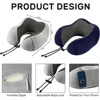 Oreiller de voyage en mousse à mémoire de forme, soutien doux, avec poche pour téléphone