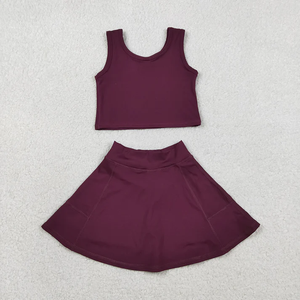 Nuevo Conjunto de Ropa de Yoga para Niñas, Top y Falda/Shorts Color Vino, para Verano - Product Image 2