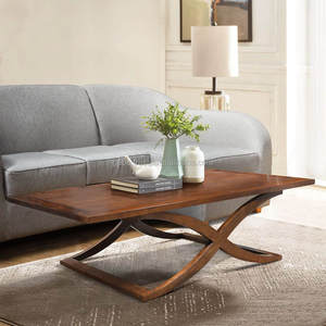 Elegant teak coffee <b>table</b> featuring sturdy cross legs, finished in a rich deep dark <b>brown</b> color, blending timeless durability - Product Image 3