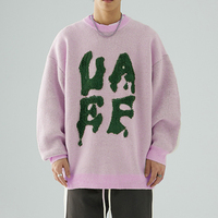 Pull à col rond en tricot pour hommes, automne et hiver, ample, 100% coton, broderie de lettres, de haute qualité