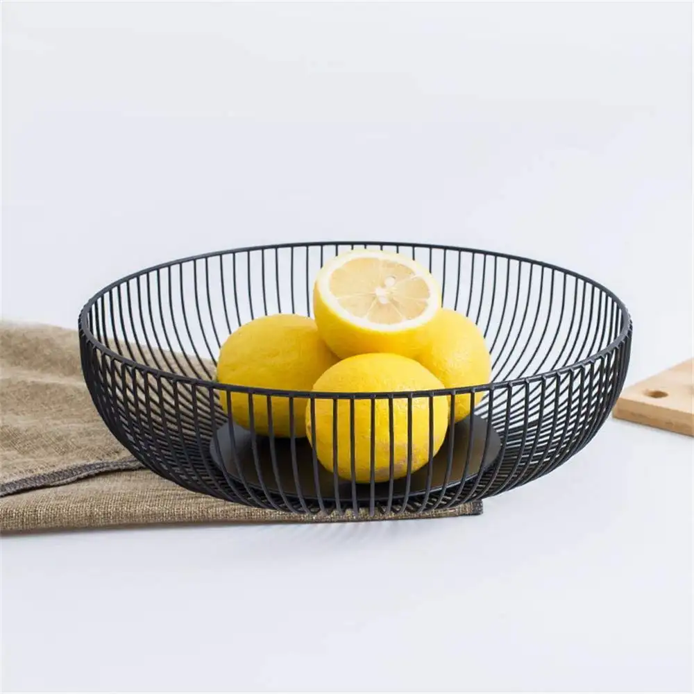 Fruit Basket Bowl Storage 11 Inch Black Metal Wire Vegetable Holder for Bread eggs Snacks Decorate Living Room Kitchen