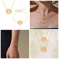 Mode Arbre de Vie Pendentif Ras Du Cou Bracelet Ensemble Étincelant Zircone En Acier Inoxydable Dainty Quotidien Bijoux