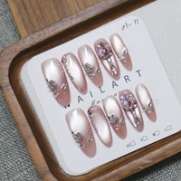 10 faux ongles œil de chat faits à la main avec strass multi-styles, couleur nude, marron, rose, pour femmes, élégants à porter