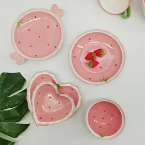 Керамическая чаша с розовой клубникой SYL, популярная милая девушка в форме сердца, фруктовый диск, суповая чаша, чашка для завтрака, креативная Бытовая Посуда