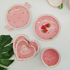 Bol en céramique SYL <span class=keywords><strong>rose</strong></span> fraise, populaire, mignon, pour filles, pour fruits, soupe, petit-déjeuner, <span class=keywords><strong>vaisselle</strong></span> créative pour la maison - Product Image 3