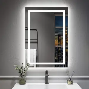 Modern Popular Wall Mounted Anti Fog Lighted Mirror Led Mirror Hotel Bathroom Smart Mirror With Led Light