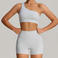 Ensemble de sport 2 pièces pour femme, été, uni, imperméable, taille élastique, avec soutien-gorge de yoga sans couture