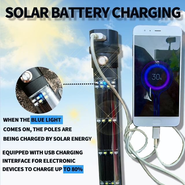 Multi-function Solar Energy Charging Hiking Stick Built-in Portable Power Bank Emergency Mobile Phone Charger Trekking Pole