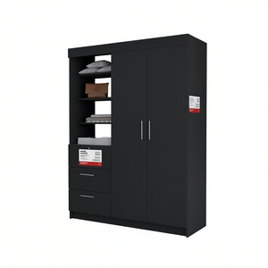 Armadio Nero a 3 Cassetti, Design Moderno in MDF, Ante a Battente, Mobile per Camera da Letto, Armadio Contenitore - Product Image 1