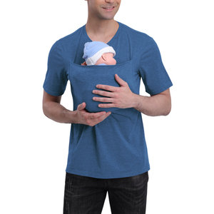 Channel 95 Coton 5 Spandex Qualité Col V Manches Courtes Hommes Peau à Peau <span class=keywords><strong>Kangourou</strong></span> Porte-Bébé T-shirt - Product Image 4