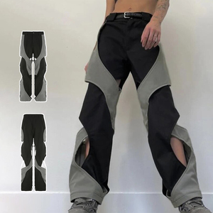 Pantalones Anchos KingSen con Diseño de Parches Personalizados, Unisex, con Bloques de Color en Contraste, Estilo Casual Urbano - Product Image 1