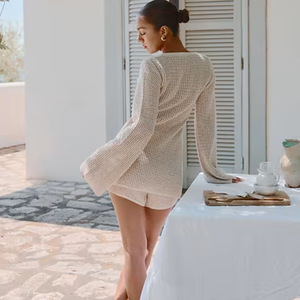 JSN 2026 Nuevo Diseño Personalizado, Traje de Baño de Dos Piezas de Punto de Manga Larga para Mujer, con Pantalones Cortos - Product Image 5