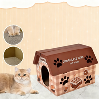 Maison pour chat en bois en forme de gâteau au chocolat avec griffoir intégré, abri moderne pour animaux de compagnie pour chats d'intérieur