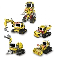 Juego de Bloques de Construcción para Niños, Cinco en Uno, Vehículo de Ingeniería con Control Remoto, Bulldozer/Robot/Excavadora, STEM