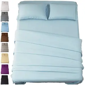 1500 iplik sayısı mısır 4 parça derin cep yatak çarşafı seti yüksek kalite süper yumuşak kırışıklık ücretsiz Misty mavi