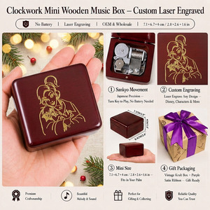 Carillon in Legno <span class=keywords><strong>Rosso</strong></span> <span class=keywords><strong>Vino</strong></span> Sankyo, Mini Scatola Musicale Personalizzata con Incisione Laser, 18 Note, a Manovella, Regalo Ispirato al Film Anastasia, OEM - Product Image 2