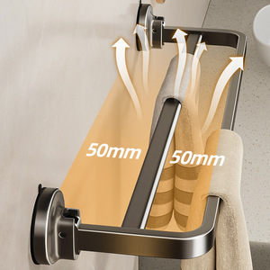 Blue Vine Double Bar Towel Rack Gunmetal Gray Self-Adhesive No Drill Bathroom Kitchen Balcony Shelf Foldable Storage - Product Image 2