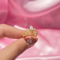 Zircon Raiponce Couronne Anneaux Plaqué Or Princesse Mariage Geek Bijoux Ouverture Réglable Haut de Gamme Princesse Anneau