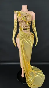 Vestido Sexy de Satén y Malla hasta el Suelo, Ajustado, para Mujer, para Fiesta de Noche, Graduación, Cumpleaños, Antiestático, Cintura Natural, Verano - Product Image 4