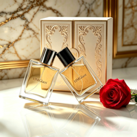 Vente en gros de flacons de parfum en verre rectangulaires de 50 ml/100 ml, couvercles en plastique, étiquettes personnalisables, emballage en boîte cadeau givrée