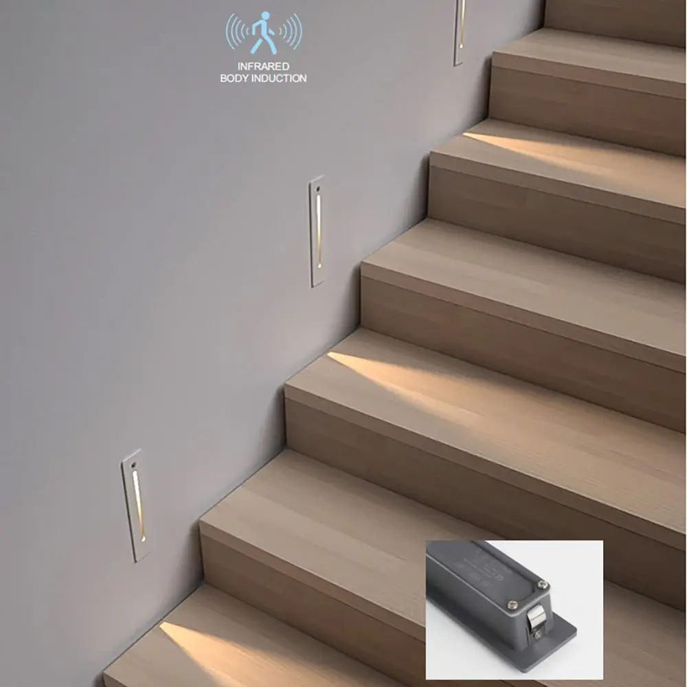 Luminaires d'escalier muraux à led en aluminium pour intérieur et extérieur avec détecteur de mouvement Lampe de marche pour escalier étanche pour couloir