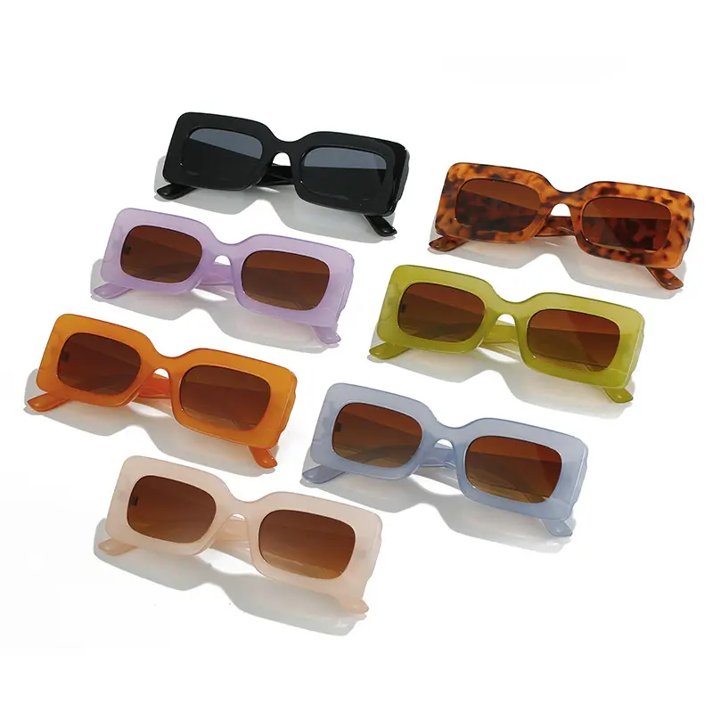 2022 Trendy Vintage Retro Custom Candy Kleur Shades Dikke Rechthoek Oversized Squared Zonnebril Vrouwen Mannen