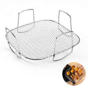 Dubbellaags <span class=keywords><strong>304</strong></span> Roestvrij Staal Vierkant Spiesrek Voor Lucht Friteuse Barbecue Toast & Pizza Bakken, Premium Bbq Metalen Grillmand - Product Image 1