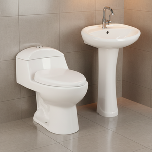 Set Sanitari in Ceramica per Bagno, Combinazione di WC e Lavabo, Set Completo con Toilette Monoblocco - Product Image 1