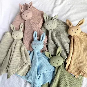 ins popular 2pcs baby soft sleeping toys knit rabbit bear koala comforters and blanket gift set handmade newborn cuddle bunny