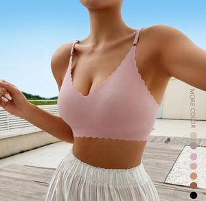 Soutiens-gorge rembourrés sans armatures pour femmes, à bords festonnés, sept couleurs, en soie glacée, sans couture et invisibles, vente en gros - Product Image 2