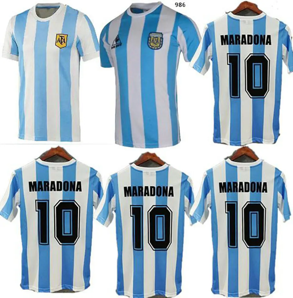 GZJ0015 משלוח חינם כדי ארגנטינה רטרו כדורגל חולצה 1986 לאומי צוות מראדונה כדורגל ג 'רזי