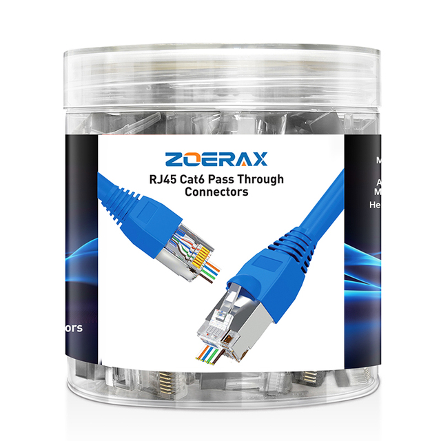 ZOERAX  CAT6 STP RJ45 Network Connector Modular Plugs Crystal Head 1.2mm Hole for 23 24 AWG Cable 100 Pieces Per Set