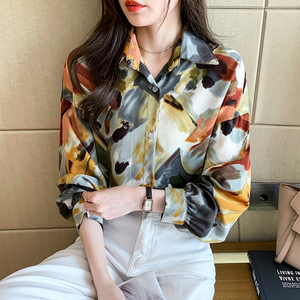 Hano Phụ Nữ In Áo Sơ Mi Sơn Phong Cách Dài Tay Áo Tất Cả Các Trận Đấu Ve Áo Cổ Áo Thời Trang Phụ Nữ Văn Phòng Thanh Lịch Giản Dị Áo Sơ Mi - Product Image 2