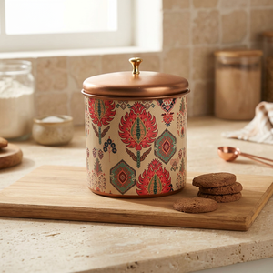 Bohemian Pattern Metal Food <b>Container</b> with Lid Round Shape for Storage Keep Fresh Up to 5kg - Product Image 3
