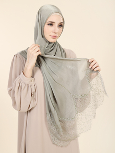 SWAN - Pañuelos y Chales Étnicos Personalizados con Encaje, Hijabs Musulmanes Lisos de Chifón con Diamantes para Damas Elegantes, Velo Jalaba para Fiestas - Product Image 3