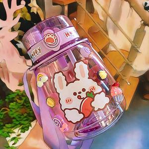 Bouteille d'eau <span class=keywords><strong>Kawaii</strong></span> Jumbo Bear pour enfants, filles, école, mignonne, en plastique, voyage, lait, thé, jus, <span class=keywords><strong>gourde</strong></span> portable avec paille, autocollant 3D - Product Image 5