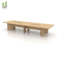 Table de conférence moderne en forme de bateau, bureau de réunion en bois avec pieds en dalle