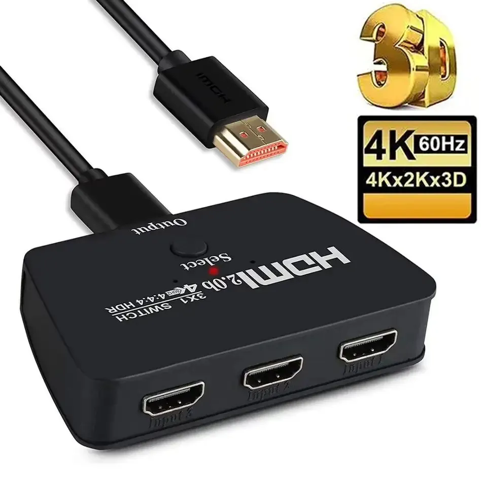 4K 60Hz 2.0b HDMI Switch Splitter 3x1 3 Port 3 inout 1 output 4K HDMI Switcher HDR with Pigtail HDMI cable