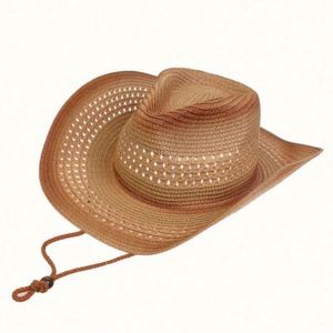 Wholesale Vintage Western Cowboy Straw <b>Hats</b> Outdoor Sports Sun ProtectIon Caps Mountaineering Upturned Foldable <b>Hat</b> - Product Image 6