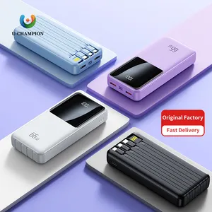 Power Bank Mini 10000mah, pengisi daya ponsel ukuran kecil dengan kabel 3usb baterai portabel kapasitas tinggi