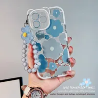 Nouveau mignon 3D ours oreille bleu fleur protection TPU téléphone étui filles à la mode lanière pour iPhone 16 15 14 Pro Max