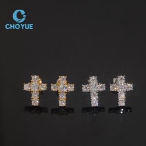 Boucles d'oreilles croix en moissanite VVS certifiées GRA, collection tendance hip-hop, bijoux en argent 925 pour hommes et femmes - Product Image 1