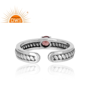 Anillo de Plata de Ley 925 Oxidada con Turmalina Rosa Engastada en Puntas, Anillo Ajustable de Plata, Proveedor de Joyería - Product Image 3
